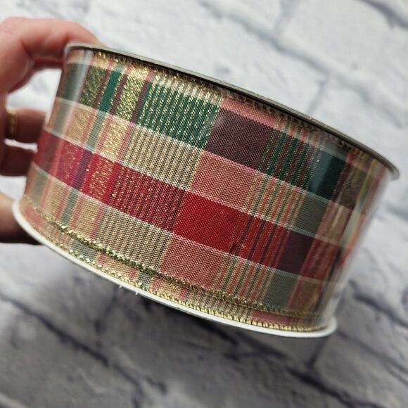 Kirkland HOLIDAY Wire-Edged Ribbon -RED GREEN GOLD METALLIC 50yds x 2.5in - NEW - Picture 1 of 6
